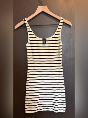 H&M Black and Cream Striped Crew Tank Dress/Bodycon